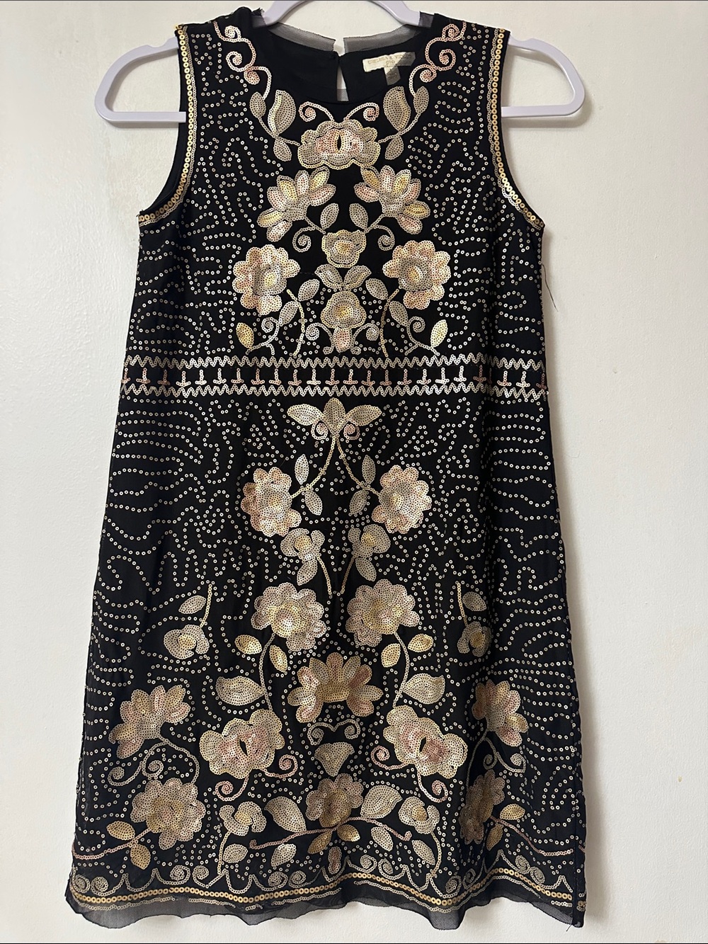 Chelsea & Violet Black Dress with Gold Floral Embroidery